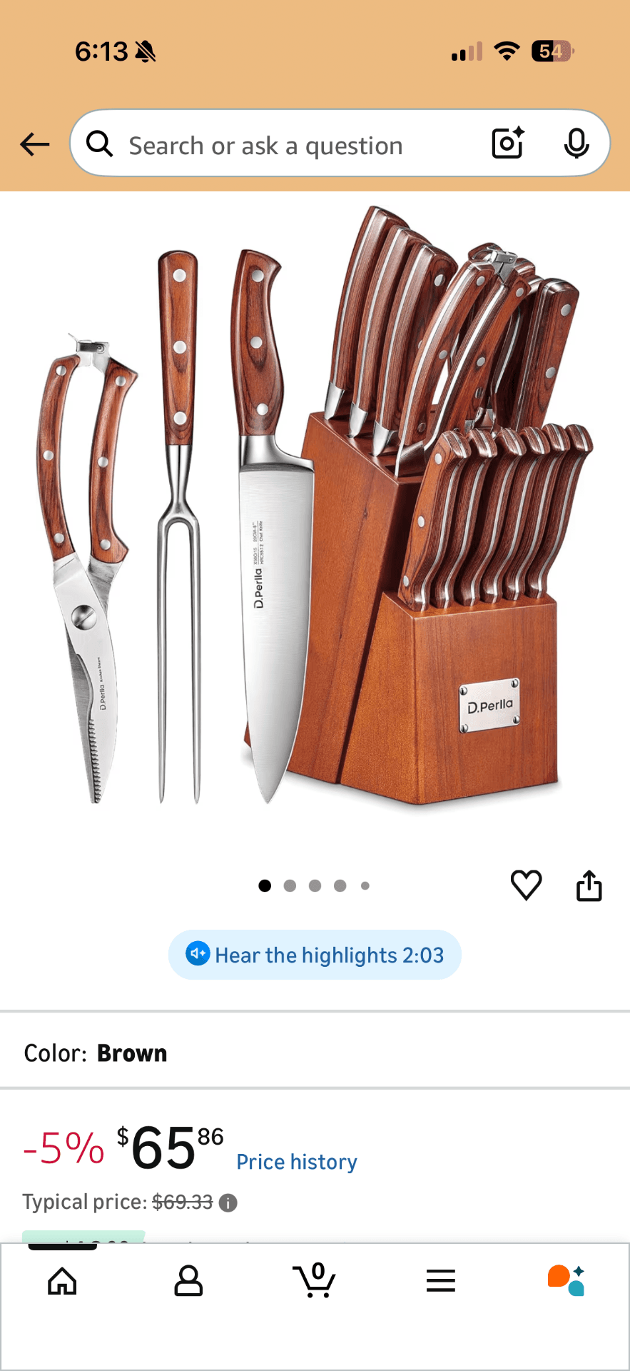 16-Pc Knife Set w/ Block on Amazon
